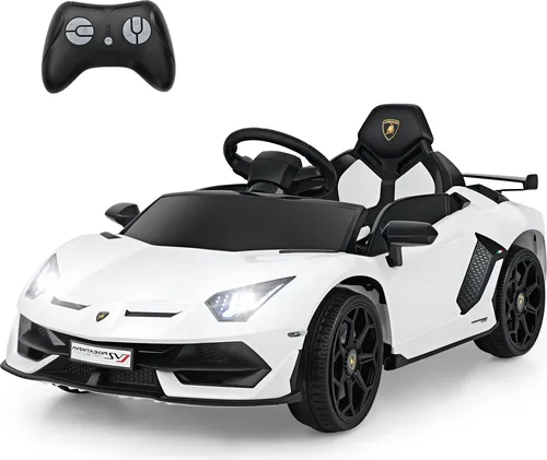 GOPLUS Elektroauto für Kinder, Lamborghini Kinderauto mit LED Scheinwerfer, Hupe, Fernbedienung, Musik, USB & MP3, 3-5 km/h Elektro Auto, Weiß