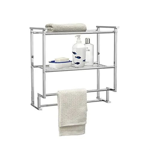 Caro-Möbel Wandregal BARIS, verchromt - Wandregal aus Metall mit 2 Fächern, ideal für Bad oder Duschbereich, sorgt für Ordnung und Stil auf kleinem Raum.
