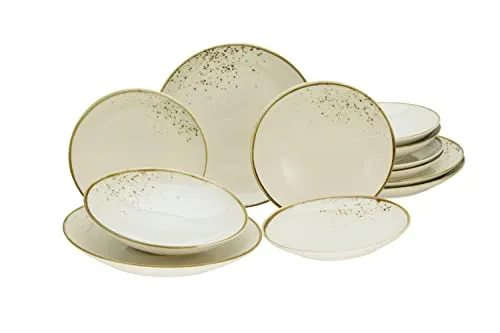 Creatable Tellerset Nature Collection Natural Living - 12-teiliges Geschirrset aus hochwertiger Keramik in Creme und Weiß, ideal für stilvolle Tischdekorationen und besondere Anlässe.