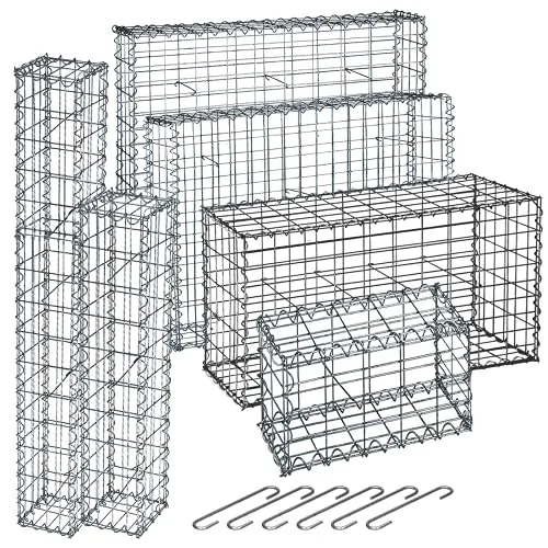 VENDOMNIA Gabionen Gartenzaun mit Spiralverbindungen, 6 Modelle - Zaunelemente aus verzinktem Stahl, wetterfest und stabil. Ideal als Sicht- und Lärmschutz, einfach ohne Werkzeug aufzubauen und kreativ befüllbar.