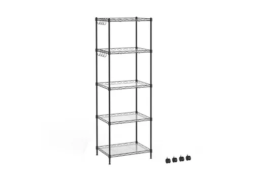 Mondeer Regal Aufbewahrungsregal 5-stufig mit Haken und Rädern - Praktisches Regal für vielseitige Anwendungen, mit 8 Haken und 4 Rädern für einfache Mobilität und bis zu 100 kg Belastbarkeit.