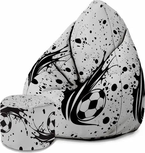 Produktbild Dreamroots Bean Bag 80x80x120cm Sitzsack mit Lehne und Hocker und Bezug Sitzkissen Boden Chill Sack Bubibag Sitzsack I love Football