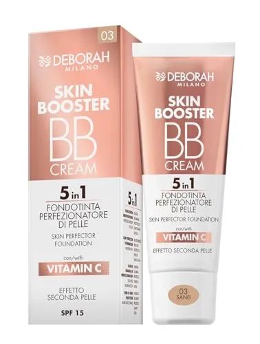 Deborah Milano BB Cream Skin Booster Nr. 03 Sand LSF 15 mit Vitamin C, getönte Gesichtscreme für eine zweite Haut, 30 ml
