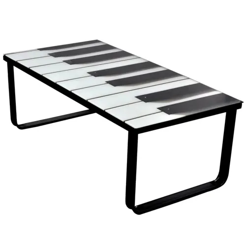 vidaXL Couchtisch mit Klavier-Motiv - Eleganter Couchtisch mit Klavier-Druck auf der stabilen Glastischplatte. Ideal als Couchtisch oder Beistelltisch, leicht zu reinigen und robust durch das Eisen-Gestell. Maße: 90 x 45 x 32 cm.