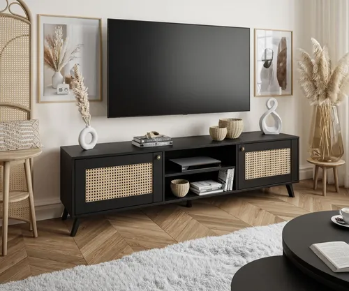 TV-Schrank VIENNA 3D mit Wiener Geflecht - TV-Halterungen mit einzigartigem Boho-Styling und minimalistischer Eleganz, ideal für die stilvolle Aufbewahrung Ihrer Mediengeräte.