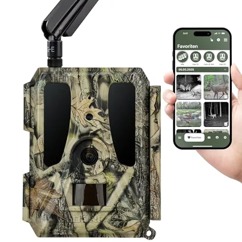 DÖRR Cloud Pro 4G Wildkamera, Überwachungskamera, 60°, Wiederaufladbar 18650, iOS & Android & Web App, 4G Bildübertragung, 24MP Bilder, Full HD 1080P Videos, Echtzeitmodus, Infrarot Blitz, Zeitraffer