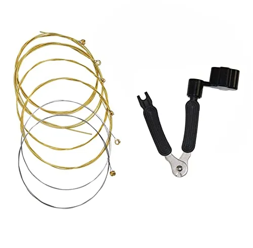 Alnicov Messing Akustikgitarrensaiten Full Set mit Schwarz 3 in 1 Gitarrensaitenaufbauwerkzeug inkl. Gitarrensaitenkurbel Gitarrensaitenschere Werkzeug Gitarre Pin Puller