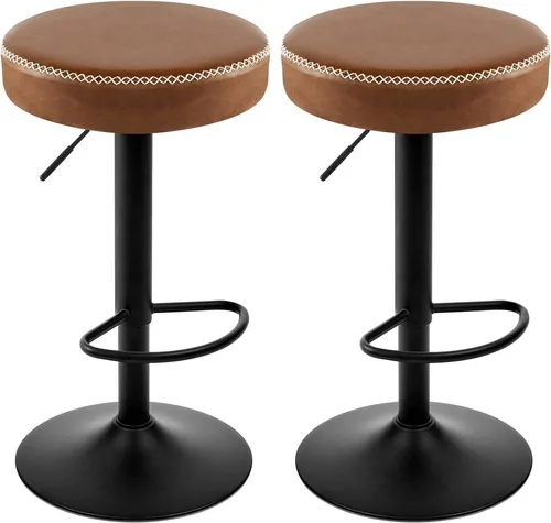 EUGAD Barhocker 2er Set, drehbar & höhenverstellbar, Vintage-Kunstleder