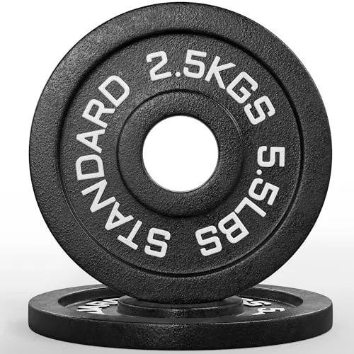 ATLETICA Iron Plates | Paar | Gusseisen Hantelscheiben | Ø 50 mm | Rostresistente Lackierung | Paarweise von 1,25 bis 25 kg| KG- und LBS-Angaben Größe 2 x 2.5kg