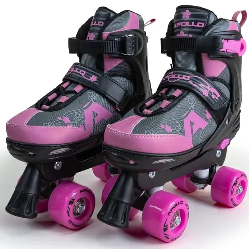 Apollo Champion Adjustable Quad Skate - verstellbare LED Rollschuhe für Kinder, Größen 31-42 - Die Apollo LED Rollschuhe bieten hohen Komfort und Stabilität für sportbegeisterte Kinder. Sie sind einfach größenverstellbar und wachsen mit, ideal für unbeschwerten Fahrspaß. Cooles Design und optimale Fahreigenschaften inklusive!