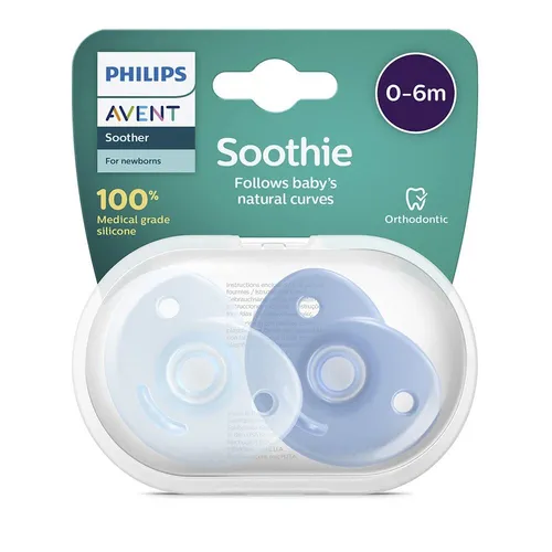 Philips AVENT Soothie – BPA-freier Schnuller für Babys von 0 bis 6 Monaten, blau/hellblau (Modell SCF099/21)