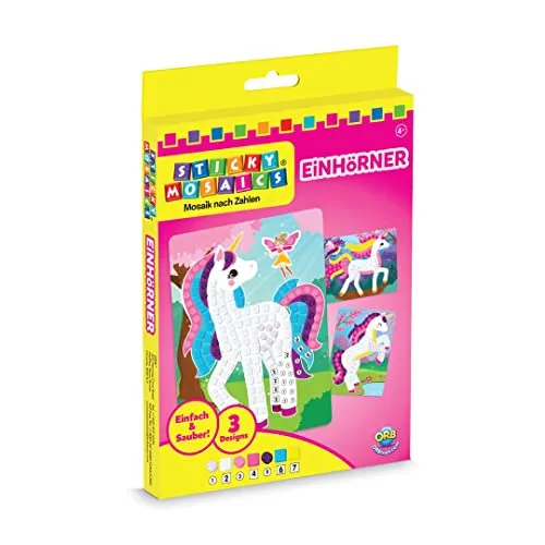 Sticky Mosaics ORB Travel Pack Einhorn Mosaik Klebebilder Reisespiele für Kinder Bastelset Geschenke für Mädchen & Jungen, Moosgummi Aufkleber Beschäftigung Geschenkideen Deko basteln ab 4 Jahre