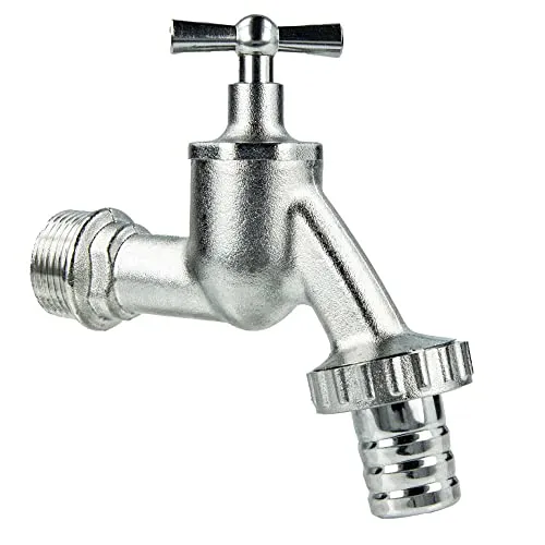 tecuro Auslaufventil 3/4 Zoll, Knebeloberteil, Schlauchtülle - Messing mattverchromt - 22734