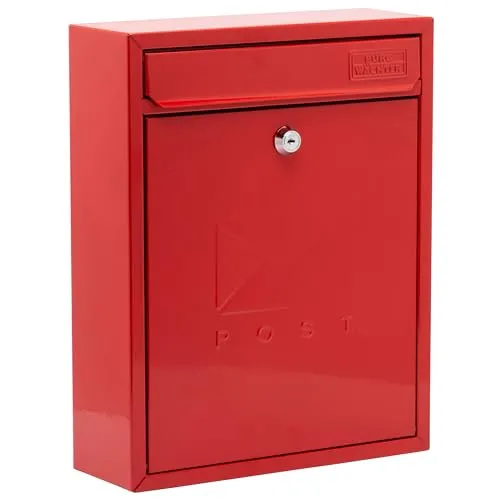 BURG-WÄCHTER MB05R Compact Wandmontierter Briefkasten aus verzinktem Stahl, Pillarbox Red, 26x33x9cm