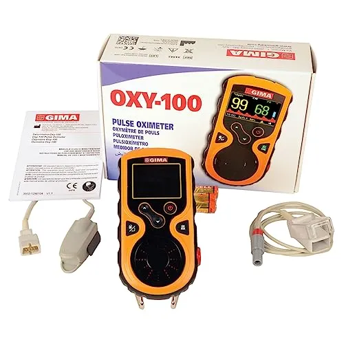 GIMA OXY-100 PULSOXIMETER, Tragbares und professionelles Fingerpulsoximeter, erfasst die Sauerstoffsättigung, den Herzfrequenz und die Blutperfusion, umfasst 3 AAA-Batterien, Hinterleuchteter