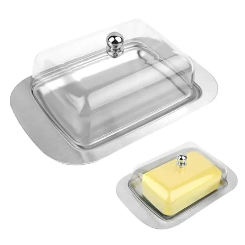 Edelstahl-Butterdose mit Deckel und Griff für 250 g Butter, ideal für Käse, Kuchen und Desserts