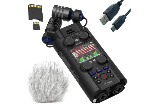Zoom Audio-Recorder H5 Studio mit Zubehör-Set – Mobiles Aufnahmegerät für Profis - Der Zoom H5 Studio ist ein mobiler Audio-Recorder mit 2 XLR/TRS Combo-Buchsen und 32-Bit-Float-Technologie. Ideal für Podcasts, Musik und Interviews – einfach und flexibel einsetzbar.
