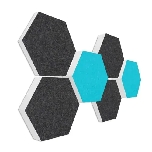 platino24 Schallabsorber Colore aus Basotec G+ I Akustikpaneele mit Akustikfilz I 3D Wand-Paneele mit 6 Waben in Anthrazit & Türkis I Akustikplatten zur Schalldämmung in Büro, Studio & Wohnung