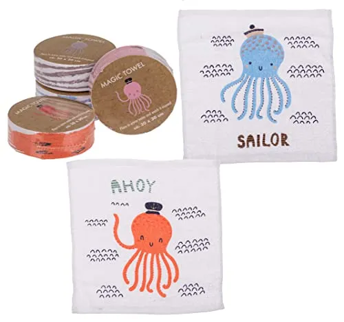itsisa Magisches Handtuch Krake 4er Set - Zauberhandtuch, Kinder Handtuch, Kindergeschenk (Oktopus/Octopus)