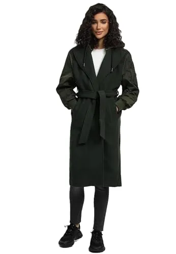 MARIKOO Damen Winterjacke N016 - Stylischer Wickelmantel mit abnehmbarer Kapuze - Funktionsjacken mit Wärme speichernder Funktion, ideal für kaltes Wetter. 4 praktische Taschen und Taillierungsband für perfekten Sitz.