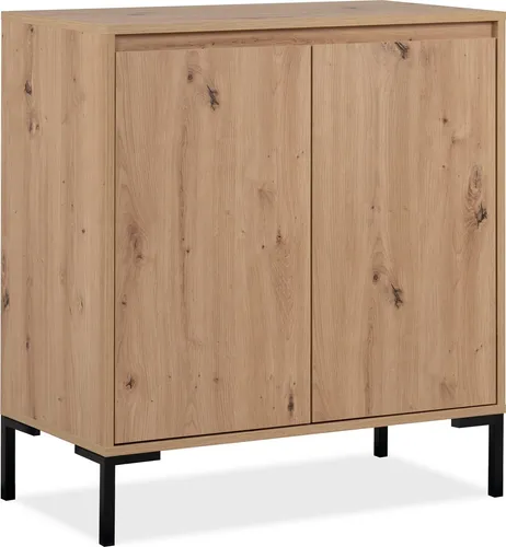möbelando Kommode Korsika - Artisan Oak Design - Kommode in Dekor Artisan Oak mit 2 Türen und eleganten schwarzen Metallfüßen, ideal für modernes Wohnen.