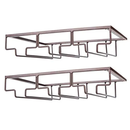 FOMANSH Weinglashalter unter dem Schrank, Gläserhalterung für Weingläser Stielgläser, hängender Weinglasregal aus Metall, Gläser-Aufbewahrung für Küche, Bar und Restaurant, Braun