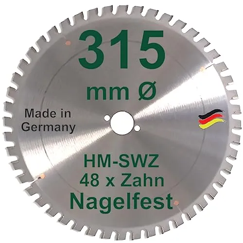 HM Kreissägeblatt 315 x 30 Z= 48 SWZ SUPER nagelfest Sägeblatt 315mm für Bauholz Brennholz Hartholz Schalholz Faserplatten Leimholz Wippsäge Kreissäge Gehrungssäge Handkreissäge Kappsäge Brennholzsäge