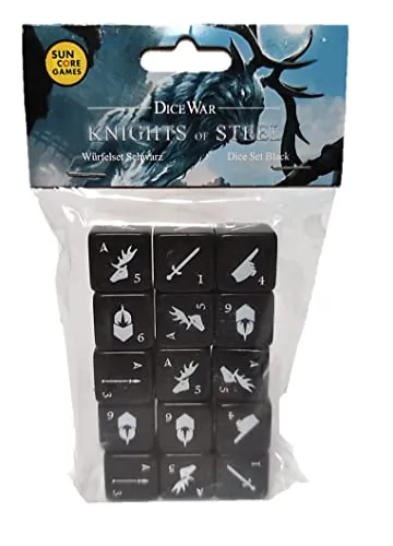 Suncoregames 211101, DiceWar – Knights of Steel, Würfelset Schwarz (Deutsch/Englisch)
