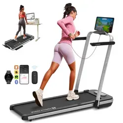 Mobvoi Home Laufband SE, Intelligente KI 3-in-1-Klapplaufband, elektrisches Laufband, 2,5 PS, kompakt tragbar unter dem Schreibtisch, 12 km/h 120 kg - Silber