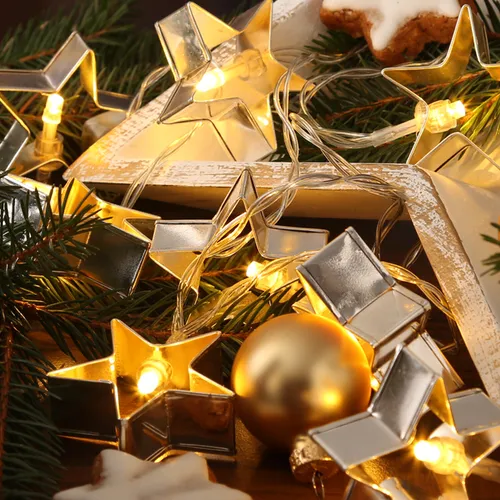 LED Lichterkette Backformen silberne Sterne Backförmchen Weihnachten Plätzchen