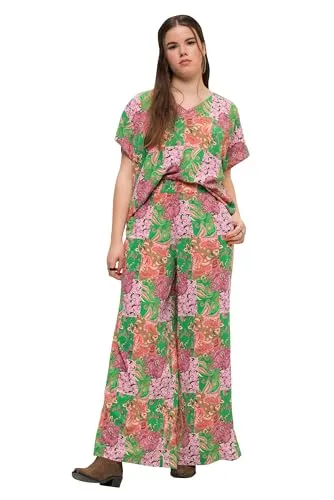Studio Untold Damen große Größen Übergrößen Plus Size Palazzo Hose, Loose Shape, Saumschlitz, Patchprint, Elastikbund hellpink 48 830005549-48
