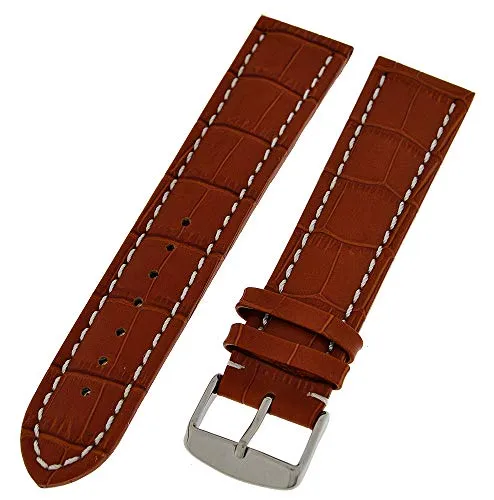 Uhrenhuette Uhrenarmband extra Lang XXL 24mm Kalbleder braun + weisser Naht 4026