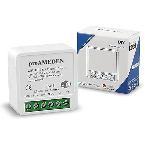 proAMEDEN WLAN Smart-Relais 16A–Unterputz-Lichtsteuerungsmodul zur Umrüstung jedes Schalters auf Smart-Home-Funktion, Tuya/Smart Life kompatibel, App-Steuerung, Zeitpläne, Szenen, Alexa/Google, [1/un]