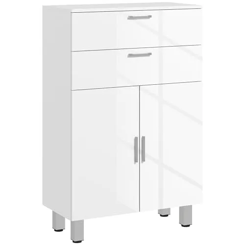 Kleankin Badkommode Badezimmerschrank - Praktischer Badezimmer-Aufbewahrungsschrank mit Schublade und verstellbaren Regalen für optimalen Stauraum, ideal für kleine Bäder.