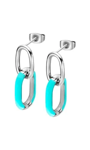Lotus Style Ohrringe für Damen aus Edelstahl in der Farbe Silebr Türkis, Maße: 2,8x1,8 cm, LS2330-4/2