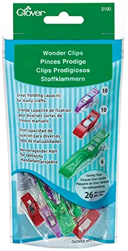Clover CL3190 Wonder Clips Assorted Pack, Stück, Kunststoff Metall Stoff, Sortiert, 26 Pieces