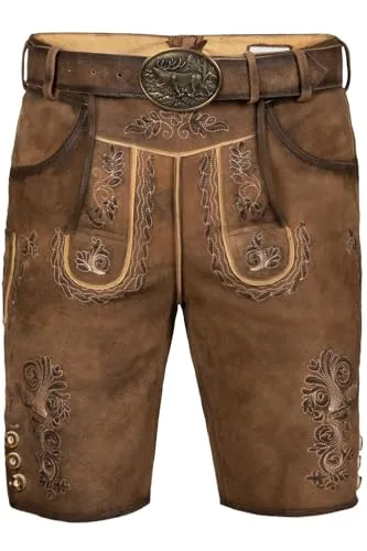 Edelnice Trachtenmode Kurze Trachtenlederhose Markus aus Wildbockleder - Hochwertige Trachtenlederhose aus weichem Wildbockleder, ideal für festliche Anlässe. Inklusive Gürtel und praktischer Messertasche für traditionellen Charme und perfekten Sitz.