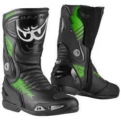 Berik Shaft 3.0 Motorradstiefel - Schwarz-Grün, Größe 45 für Männer - Robuste Motorradstiefel aus Rindsleder mit Schienbein- und Knöchelprotektoren für optimalen Schutz und Komfort beim Fahren.