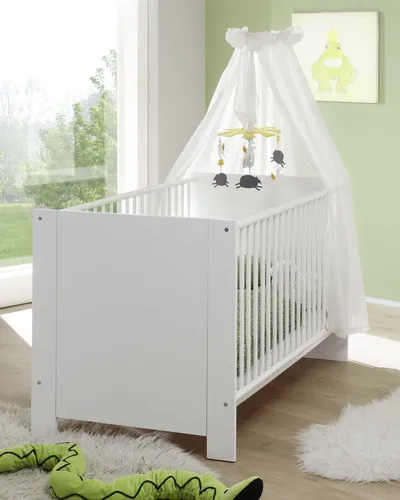 trendteam smart living - Olivia Babybett - Weiß - Modernes Kinderbett mit höhenverstellbarem Lattenrost und 2 entnehmbaren Sprossen, ideal für Ihr Babyzimmer. Maße: 143 x 83 x 78 cm, pflegeleicht und sicher.