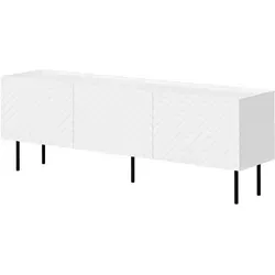 MIRJAN24 TV-Lowboard Lucca 165 3D - Stilvolles TV-Schränkchen in Weiß - TV-Halterungen: Elegantes TV-Lowboard mit drei Drehtüren, ideal für modernes Wohnen. Robuste Bauweise aus Laminat und MDF, bietet viel Stauraum für Ihre Medien.