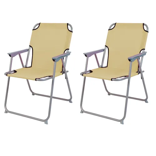 Stück Campingstuhl Klappstuhl Anglerstuhl Regiestuhl Faltstuhl Metall Beige 2 - Camping-Möbel mit robustem Metallrahmen, ideal für Outdoor-Aktivitäten und entspannte Momente in der Natur.