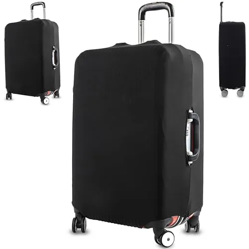 Retoo Kofferhülle Elastisch 17-24 Zoll, Reise Kofferschutzhülle mit Band und Klettverschluss, Polyester, Einfarbig, Kofferschutz Wiederverwendbar, Reisekoffer Hülle, Gepäck Abdeckung, Schwarz