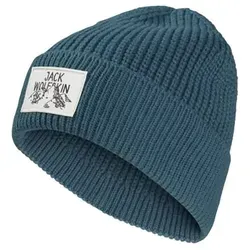 Jack Wolfskin Unisex Badge Beanie-Mütze - Aluminium Blue, Einheitsgröße EU - Beanies mit bequemen Tragekomfort, elastischem Material und modernem Design, perfekt für kalte Tage.