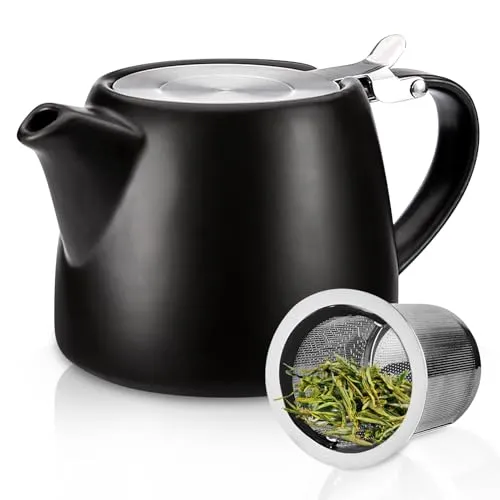 BORDEAG Teekanne mit Siebeinsatz, 500ML Teekanne Keramik mit Herausnehmbarem Edelstahl-Teesieb, Teapot Ceramic, Edelstahl Feinmaschiger Infuser Teekannen Porzellan für Längeren Teegenuss