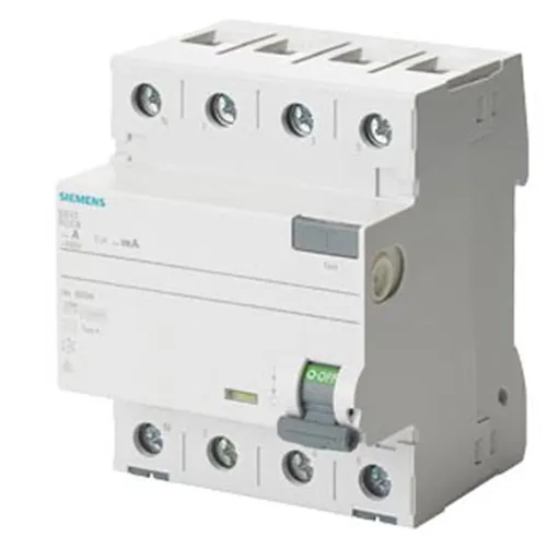 Siemens FI-Schutzschalter 5SV3346-6KL | 63A | 4-polig | Typ A - Schutzschalter für Elektroinstallationen, 63A & 30mA, schützt vor Stromunfällen. Ideal für Gewerbe & Industrie, DIN-Schienenmontage, kompakte Bauweise.