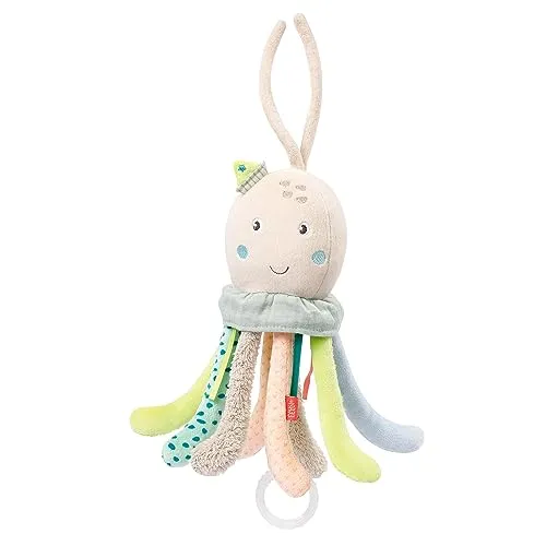 Fehn 054033 Spieluhr Oktopus – Kuschelige Spieluhr mit herausnehmbarem Spielwerk zum Aufziehen – Melodie „Brahms Wiegenlied“ – Für Babys ab 0 Monaten – Größe: 24 cm