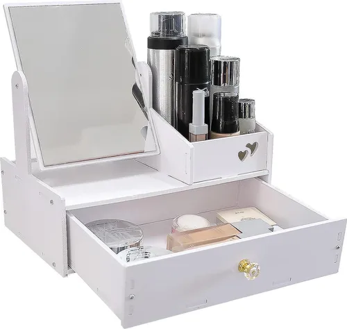 Produktbild Kosmetik Organizer Weiß mit Drehbarem Spiegel