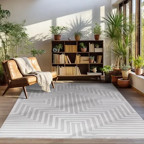 Carpettex Kurzflor Teppich Läufer Flur Wohnzimmerteppich Grau 80 x 150 cm Teppich Skandinavisch Stil Teppich 3D Effekt - Waschbarer Bettvorleger Schlafzimmer Küchenläufer Geometrisches Muster Weich