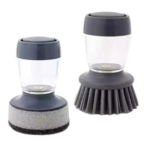 Spülbürste und Topfschwammreiniger mit Spülmittelspender Abwaschbürste Abtropfständer Reinigungsbürste Reinigungstool-Set nachhaltig Haushaltsküchen-Spülbürste Knopfdruck