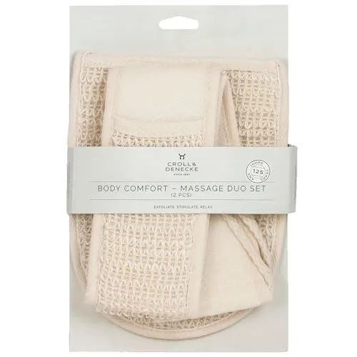 CROLL & DENECKE Massage Duo Set, Massagegurt und Massagehandschuh aus Sisal und Baumwollfrottee, 2-teilig